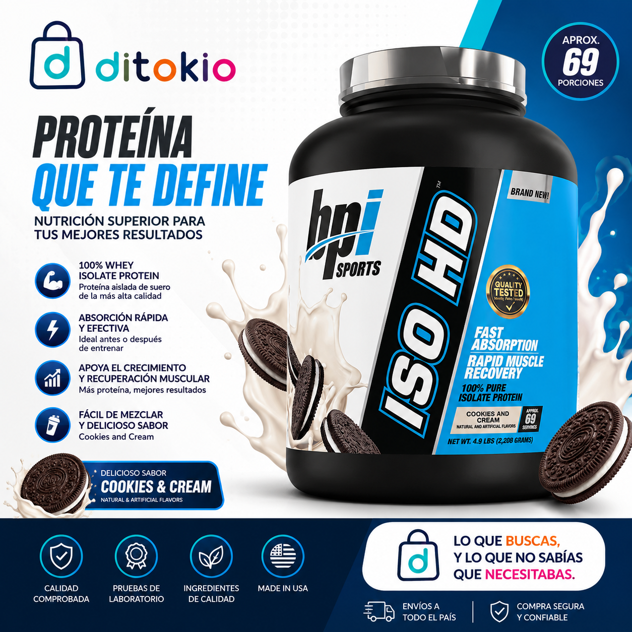Proteína BPI Sports ISO HD sabor Cookies & Cream - Imagen 2