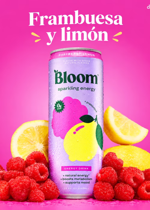 Bloom Raspberry Lemon, lata individual de 355 ml, frambuesa y limón