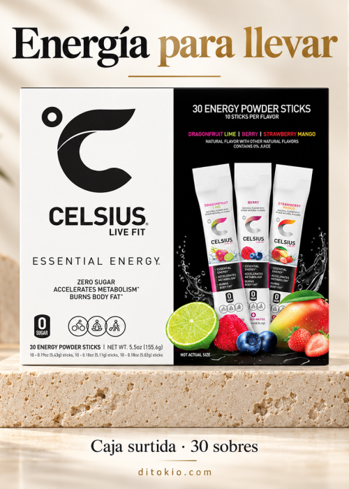 CELSIUS Essential Energy, caja surtida de 30 sobres energ&eacute;ticos