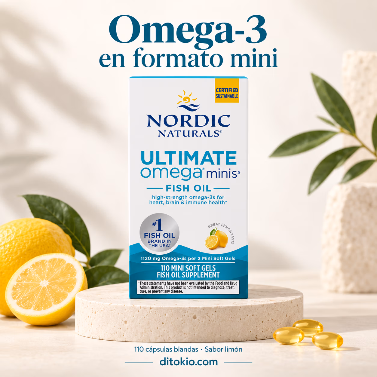 Nordic Naturals Ultimate Omega Minis, 110 cápsulas blandas sabor limón